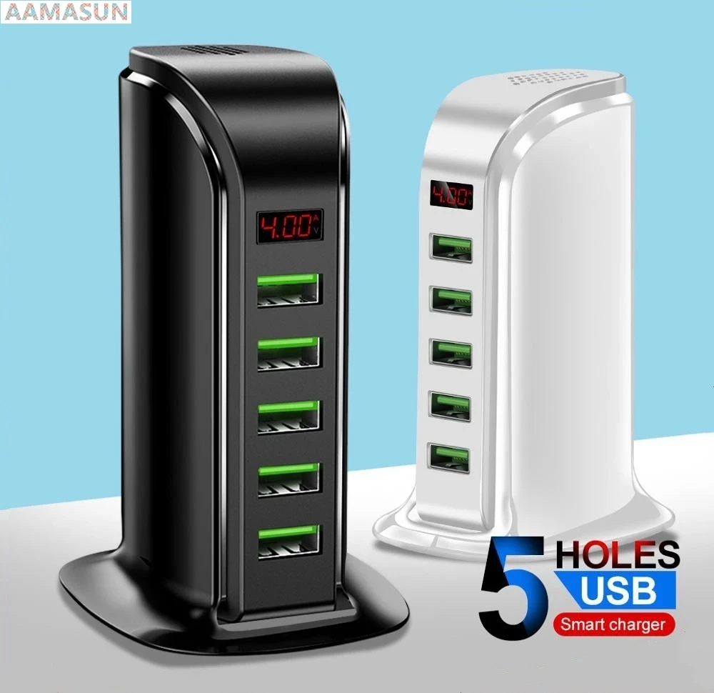 

LED Display 5 Port USB Charger HUB 5V 4A Multi USB Charging Station Mobile Phone Desktop Wall Home EU UK Smart Charger CE ROHS