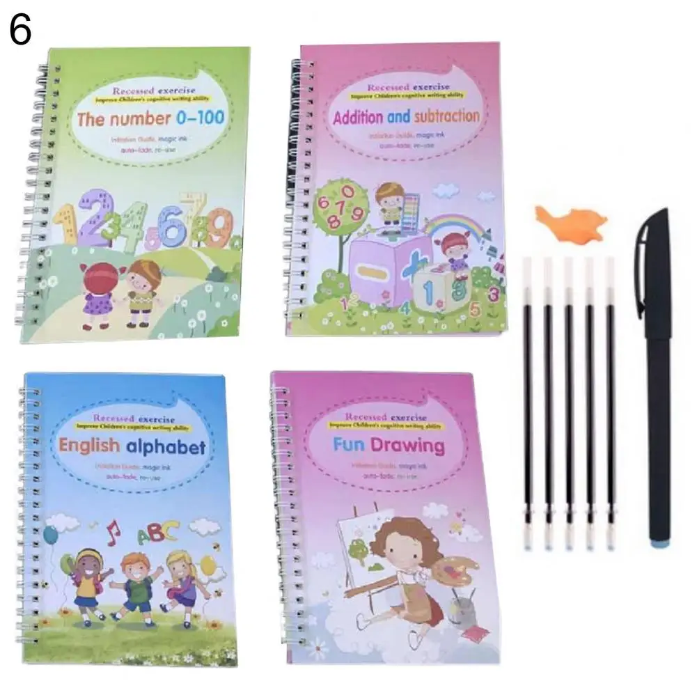 ขายร้อน!!! 4ชิ้นตัวอักษรภาษาอังกฤษหมายเลขเด็กวาด Practice Book Groove Copybook