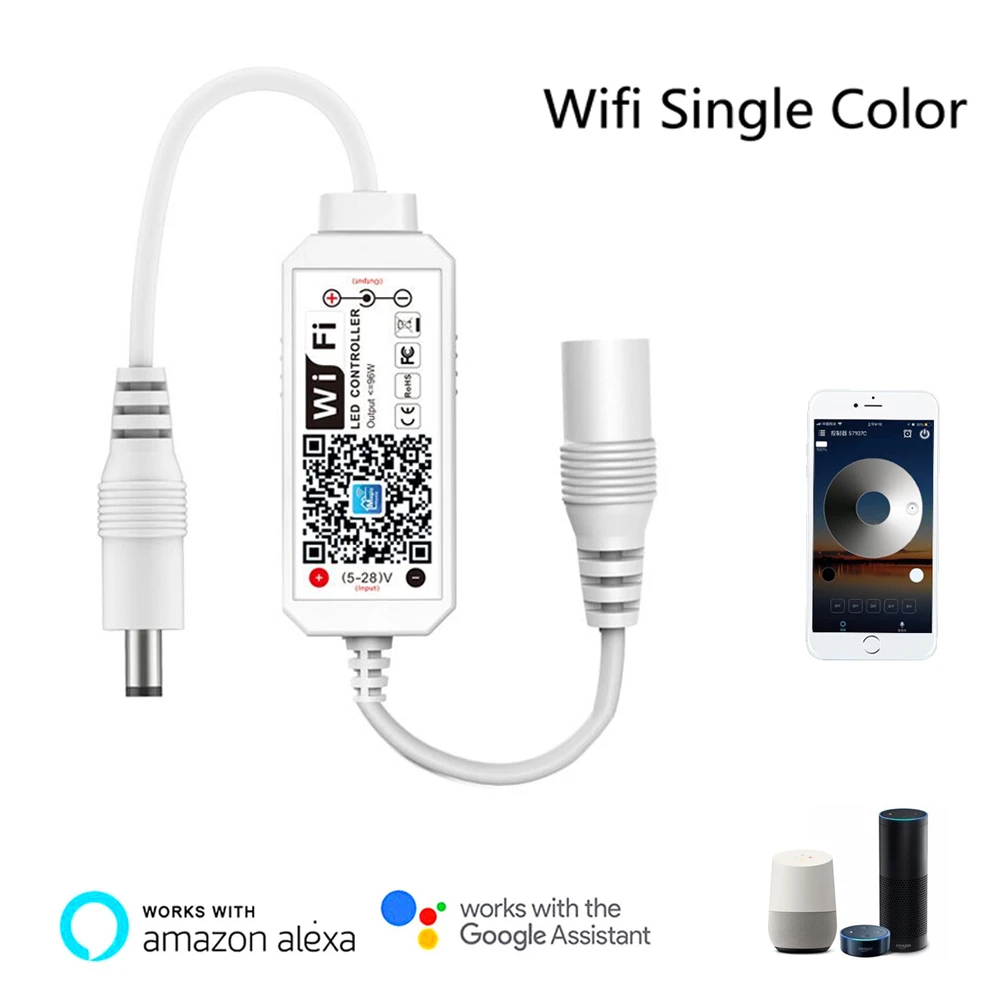 DC 5V 12V 24V Magic Home Mini WiFi Led Monochrome Dimmer Controller 5050 Single Color Strip APP Control for Alexa Google Home