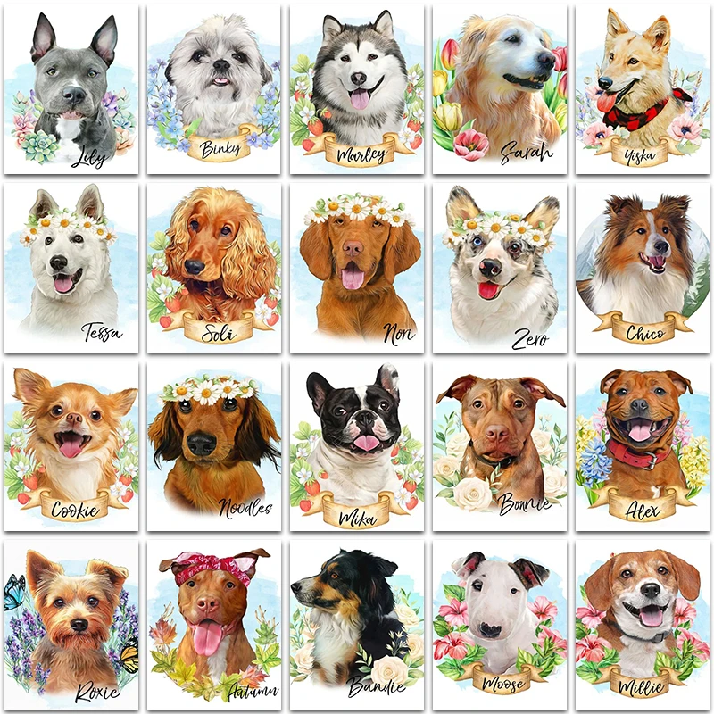 5D Diamond Painting Animals Cartoon Teddy Dog Husky Bulldog Flower Full Square&Round embroidery mosaic Cross stitch home decor