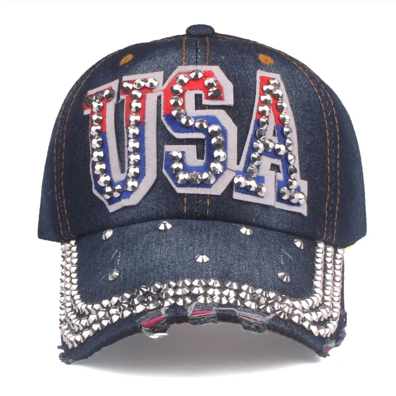 [YARBUU] Men Women Baseball Cap USA Flag Diamond Rivet Brand Snapback Cap Unisex Adjustable Rap Rock Hats Fashion Gorras