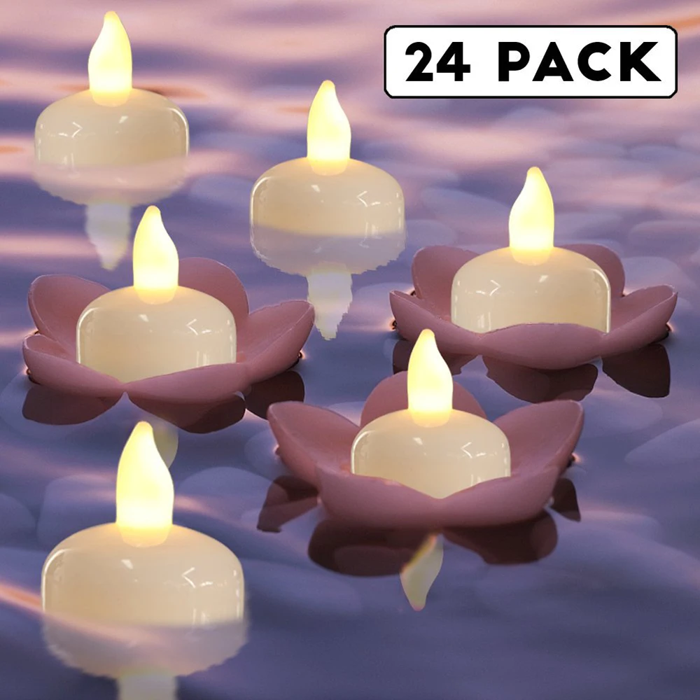 12/24pcs Flameless Floating Tealights Battery Operated LED Smokeless Candles Light for Swimming pool Wedding Birthday Decoration