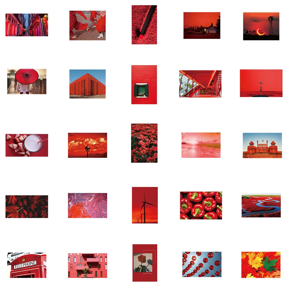 Autocollant de Paysage Rouge pour Scrapbooking, Étiquette Esthétique, Beau, Créatif, DIY, Skateboard, JEGift, Vente en Gros, 10, 30, 50Pcs