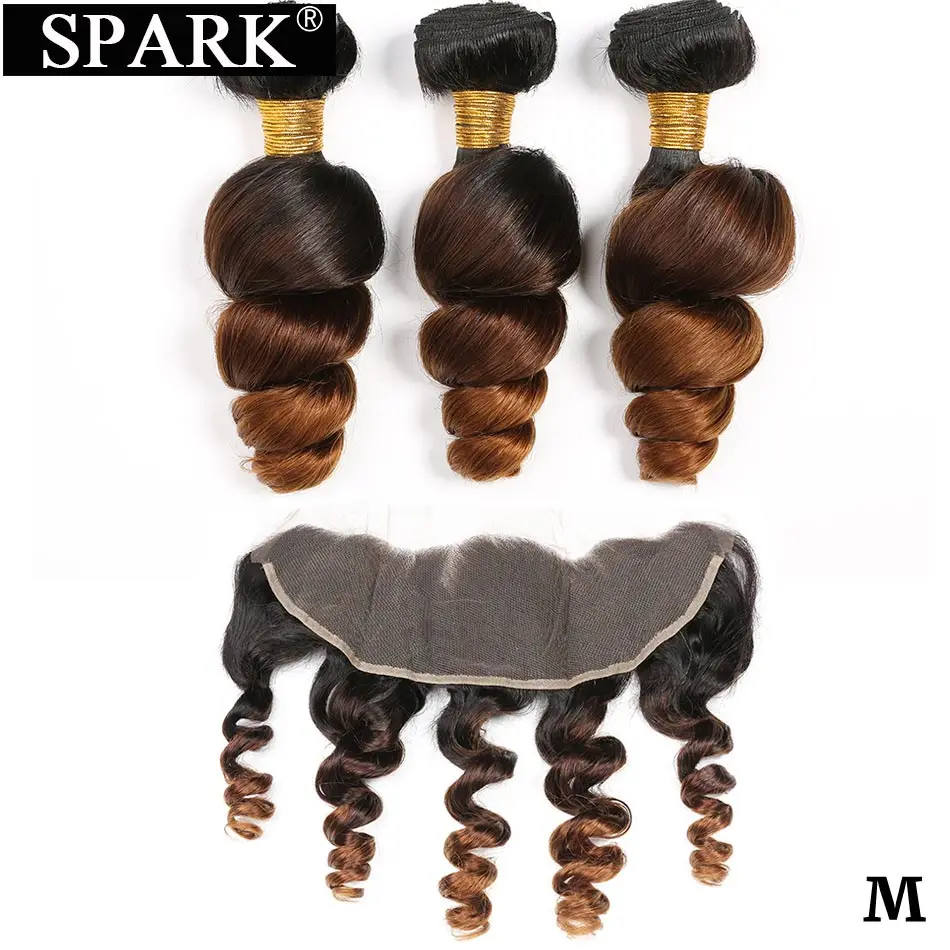 

Spark Brazilian Human Hair Bundles With Frontal Ombre Loose Wave Hair 100% Remy Human Hair Frontal With Bundles Medium Ratio