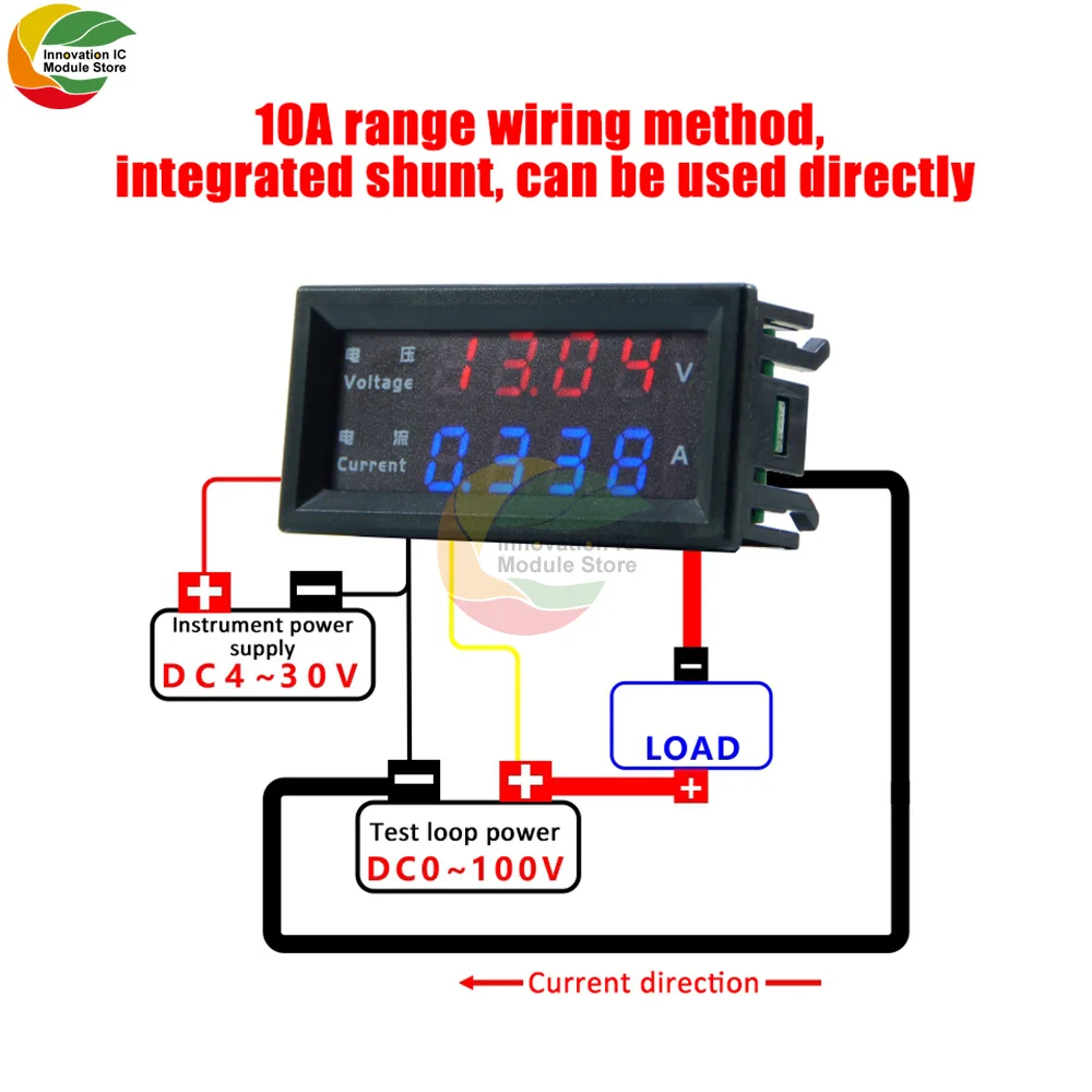 Ziqqucu M4430 0-100V/10A Upgraded Version DC 4-digit Precision Dual Display Voltage and Current Meter Red and Blue Five Lines