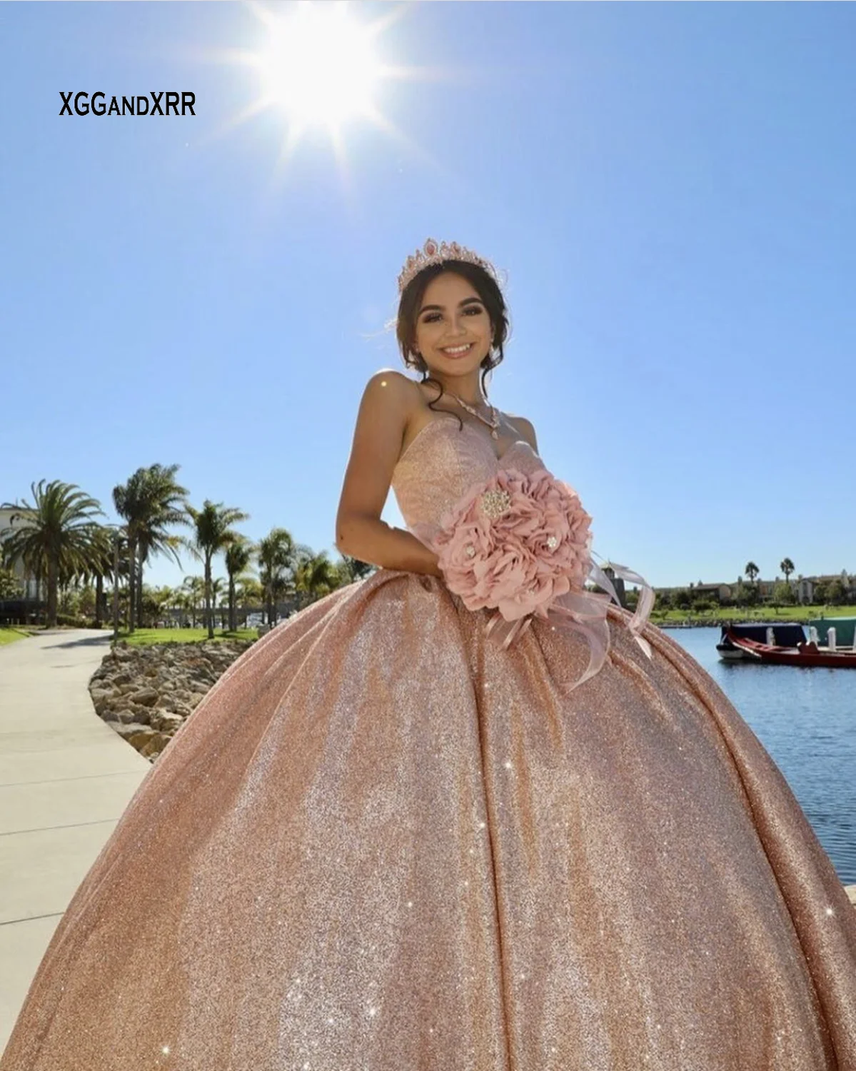 Rose Gold Quinceanera Dresses Vestidos De 15 Quinceañera 2024 Glitter Sweetheart Sequin Ball Gown Sweet 16 Dress Birthday  Party