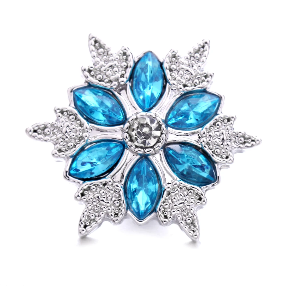 5pcs/lot Wholesale Snap Button Jewelry Charms Vintage Metal Blue Crystal Rhinestone Flower 18mm Snap Buttons Fit Snap Bracelet