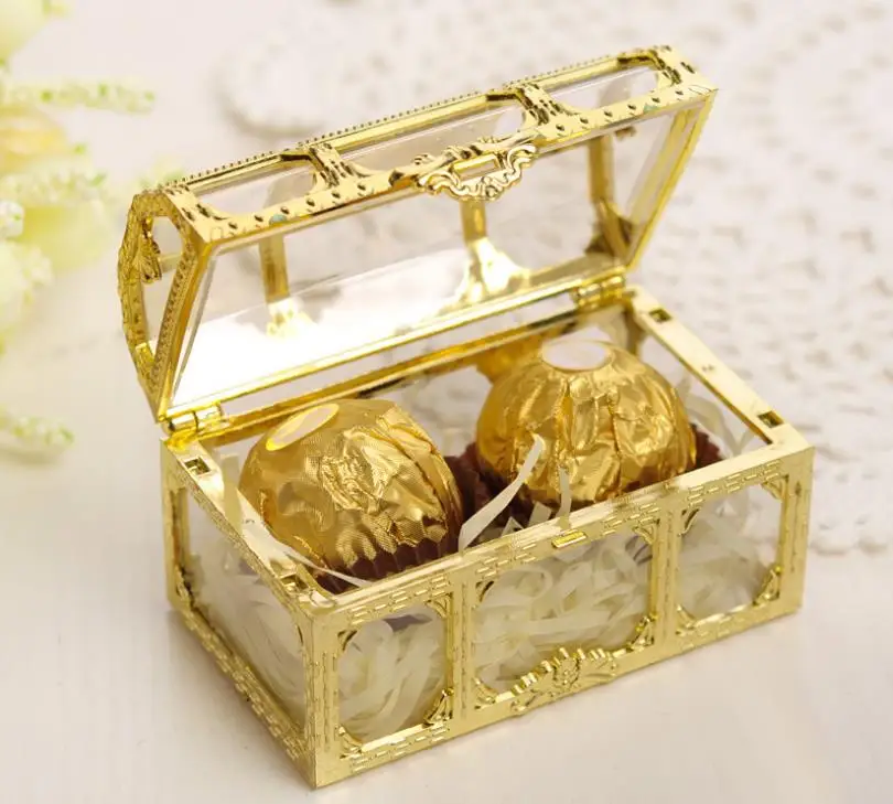 300pcs of creative gift small box jewelry storage box gold silver plastic candy box treasure chest wedding favor gift box SN3577