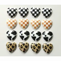 50pcs/lot color Leopard lattice pattern print cartoon hearts shape resin flatback beads diy jewelry garment/hair accessory