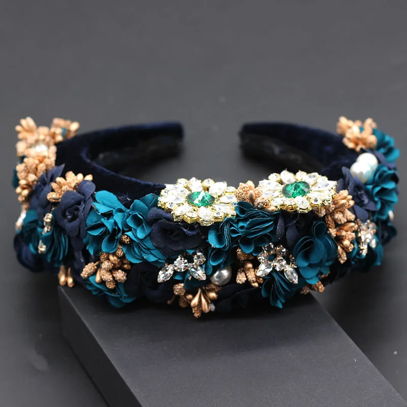 Ladies Fashionable Hair Band Baroque fashion temperament sponge rhinestone fabric flower wild headband 686