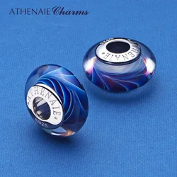 ATHENAIE Christmas Sale 925 Sterling Silver Blue Ocean Wave Murano Glass Charms Beads for Bracelet Bangle Necklace