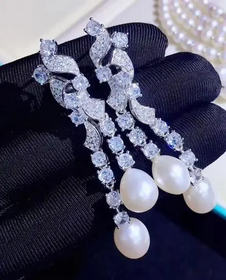 free shipping  Jewelry 4row 7-8mm natural south sea white pearl necklace micro inlay zircon earring bracelet pendant