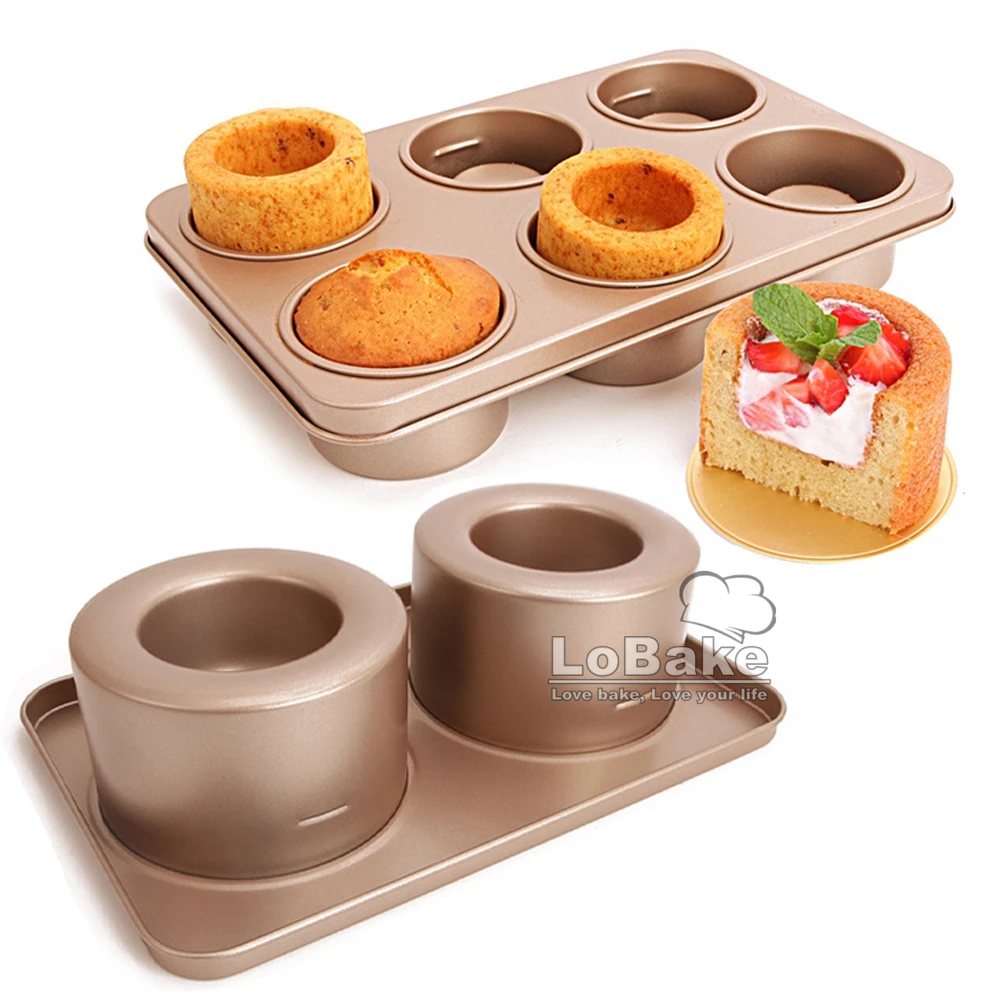 2 6 Cavities Nonstick Carbon Steel Champagne Color Convex Shape Cupcake Mold Candy Dessert Molding for DIY Bakeware