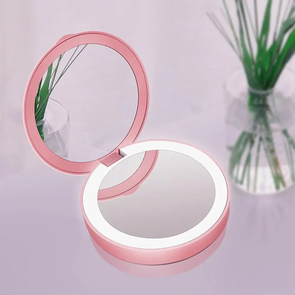 Portable Equipped Makeup Mirror Mini LED Light Tri-fold Illuminating Folding Laptop Phone Charging Power Bank Makeup Mirror