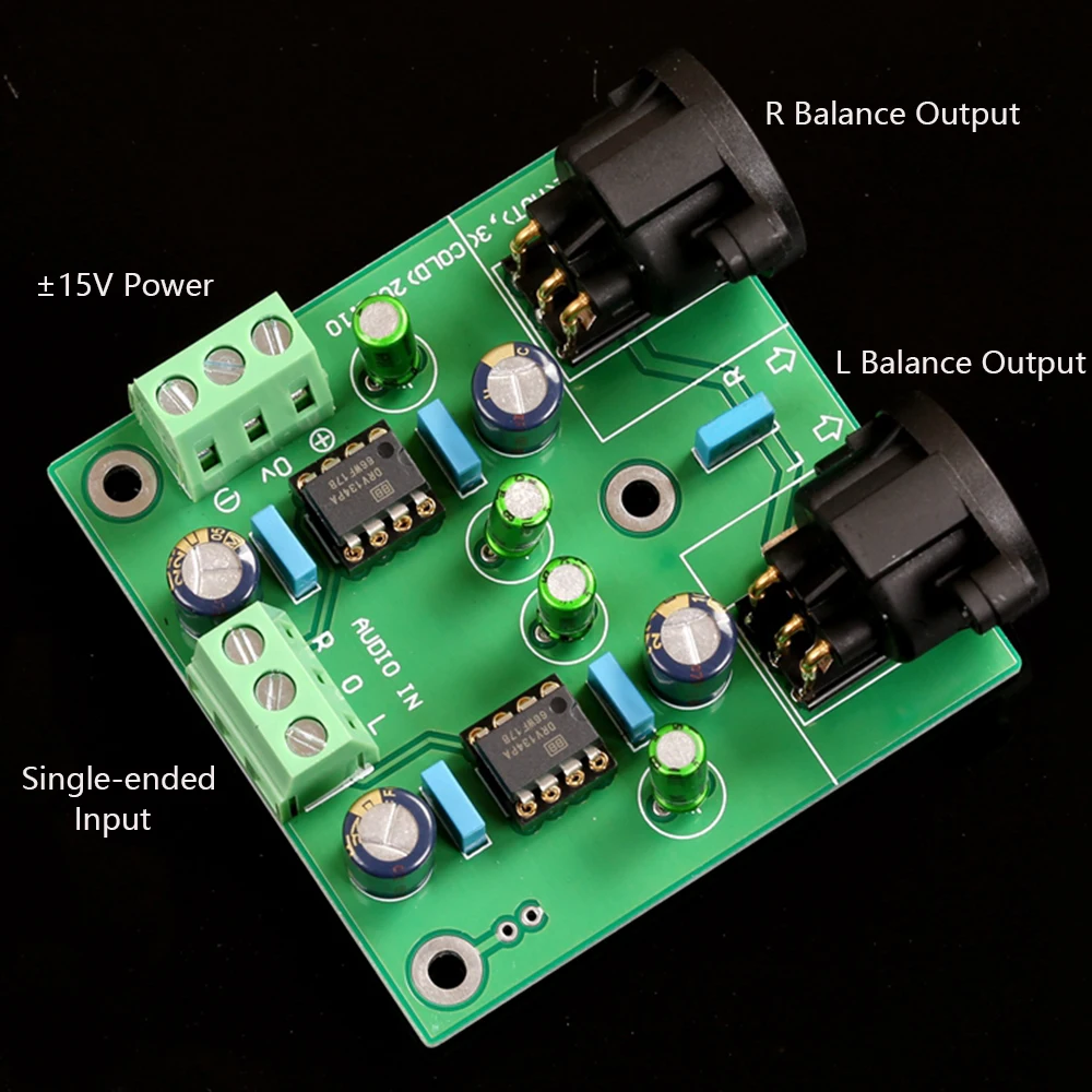 Placa do pwb/drv134pa canal duplo de alto desempenho single-ended para equilibrar placa terminada 63*63mm (segunda versão)