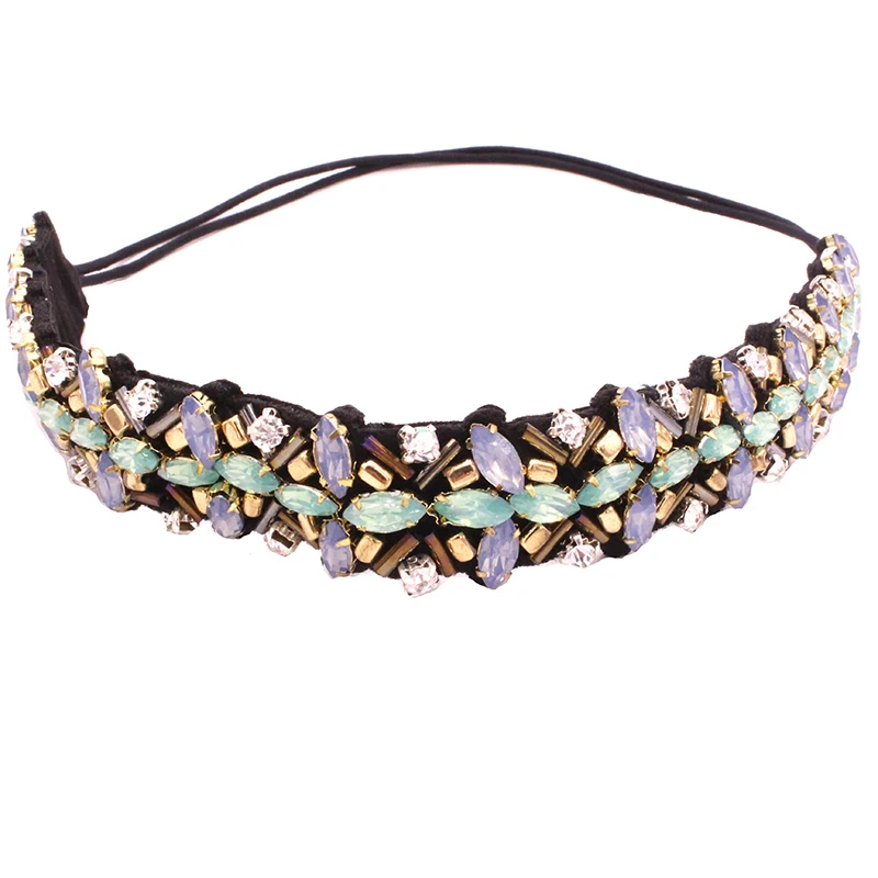 Imagen 6: Diadema étnica con cuentas hechas a mano, diadema con cuentas personalizadas con diamantes de imitación y perlas, accesorios para el cabello para mujeres y niñas