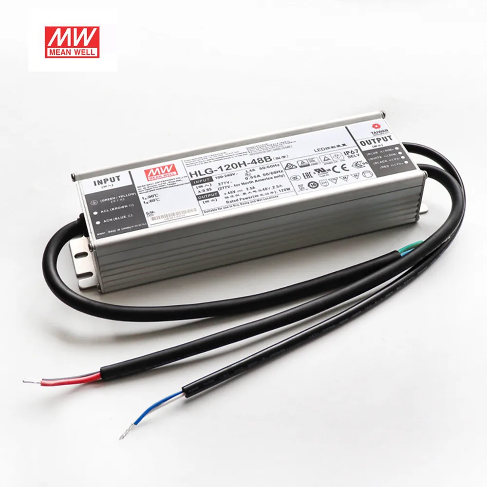 

Original MEAN WELL HLG-120H-48B LED driver 120W 48V 2.5A Output Adjustable IP67 level Constant Current Power Supply