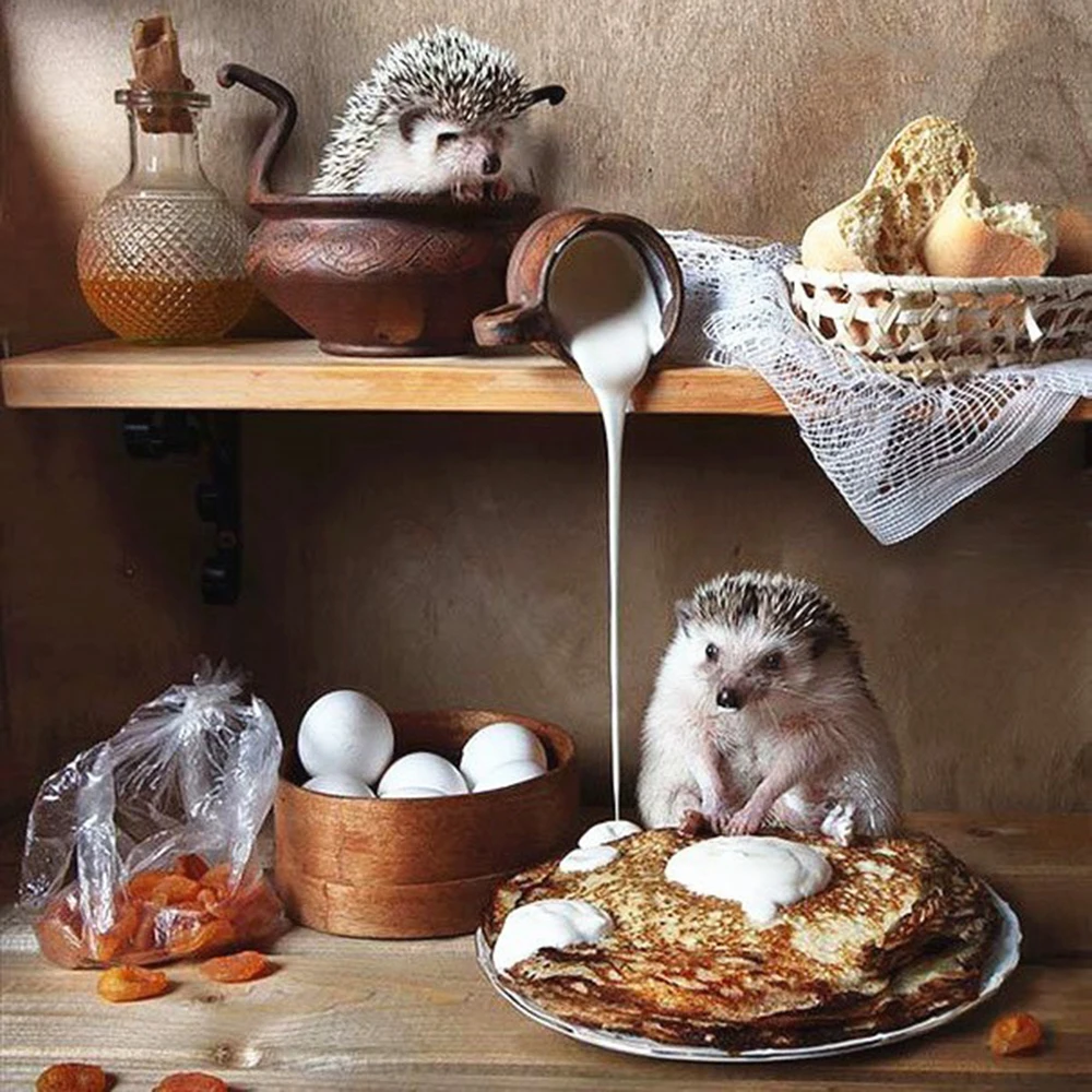 Full Drill DiamondPainting Breakfast For Hedgehogs Mosaic DIY Diamond Painting Cross Stitch Embroidery Home Decorative Craft