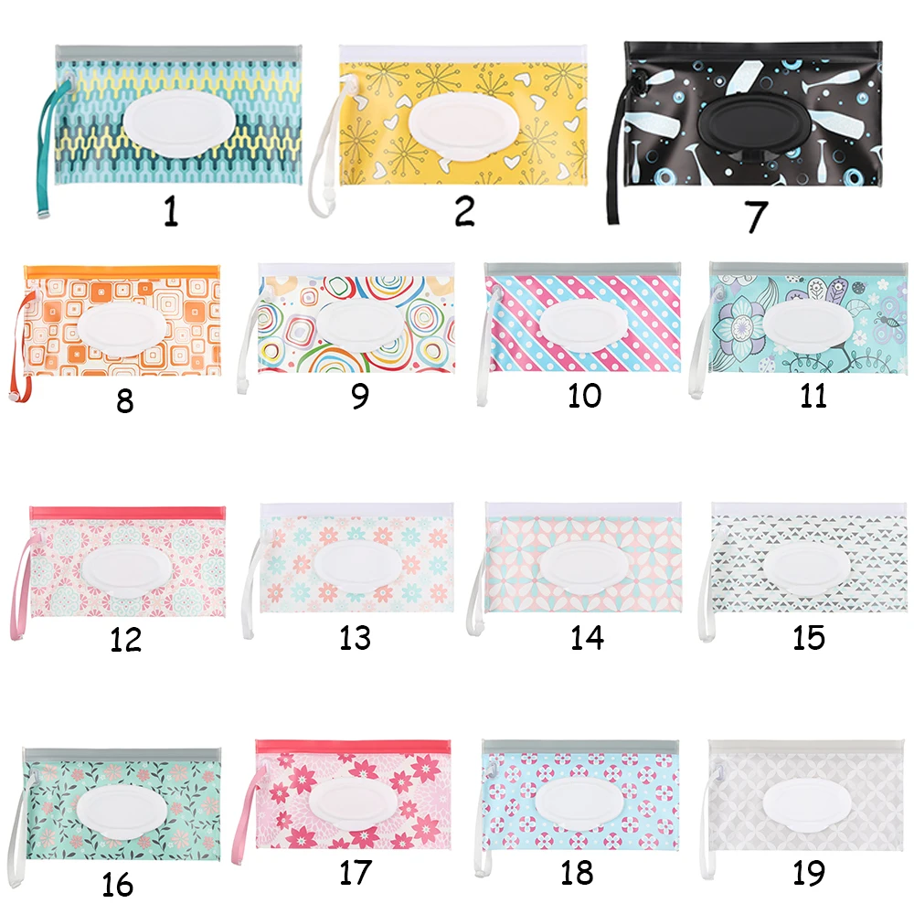 1PC Wet Wipes Bag Portable Flip Cover Snap-Strap Cosmetic Pouch Cute Baby Tissue Box Outdoor Cute Stroller Carrying Case Acces