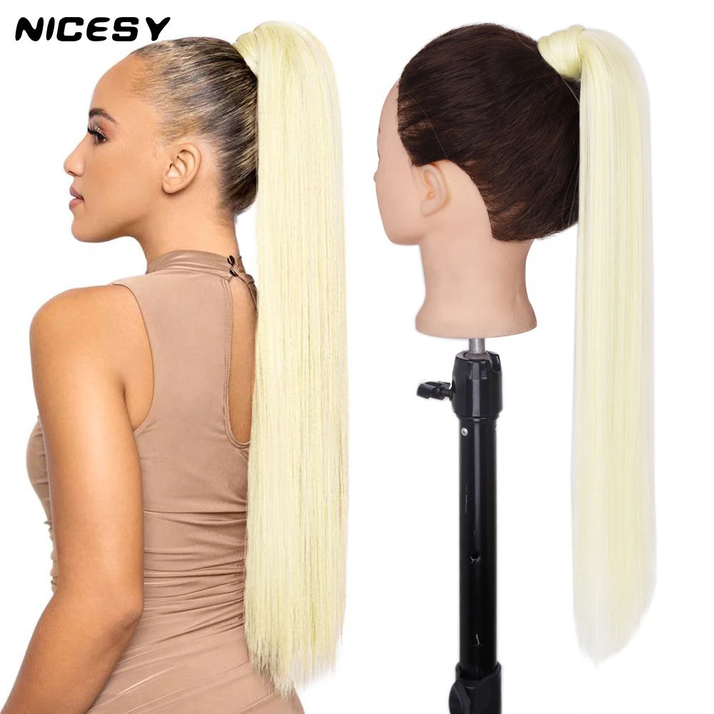 

NICESY Synthetic Gold Long Straight Ponytail Heat Resistant Extension hair 22inch Wrap Around Ponytail Hairpiece