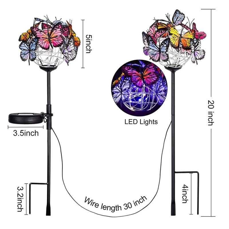 

2in1 Solar Garden Led Lights Ball Butterfly Decorations Outdoor Lawn Lamps Solar Landscape Pathway Christmas Wedding Decoration