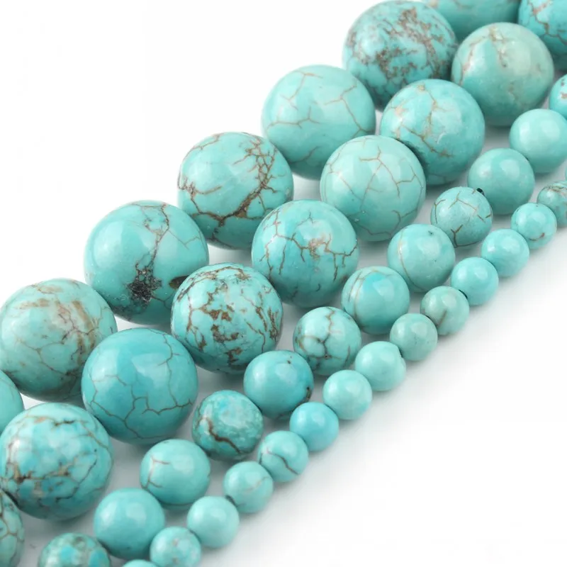 

wholesale Natural Stone Beads Blue Turquoises Round Beads For Jewelry Diy Making 15 inches Pick Size 4 6 8 10 12 14mm (F00041)