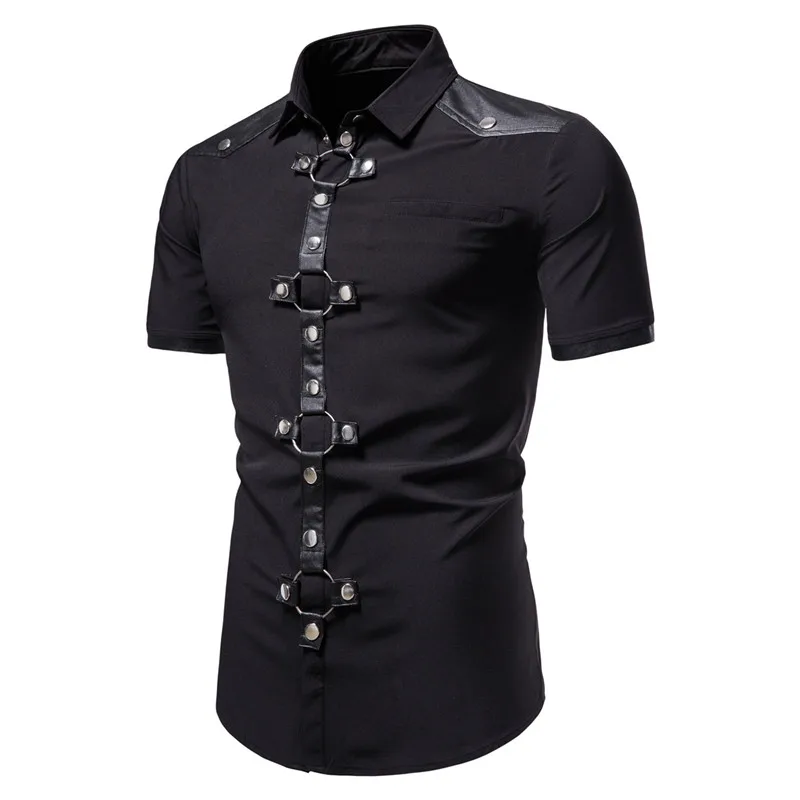 Camisa punk masculina, camisa gótica com rebite e manga curta da moda, camisa confortável para homens, roupa de verão