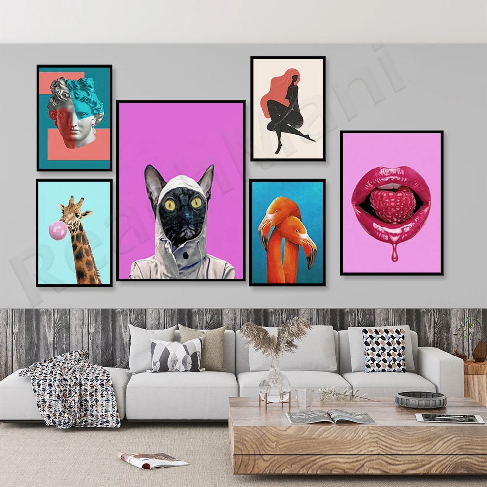 

Abstract art prints, giraffes and balloons, sexy lips, animals, hot air balloons, statues of David, modern gallery wall prints,