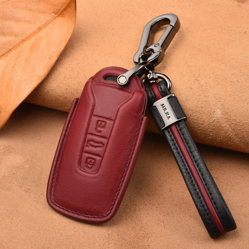 Luxury Genuine Leather Car Key Cover Case for Volkswagen Touareg 2018 2019 Fob Key Car-Styling