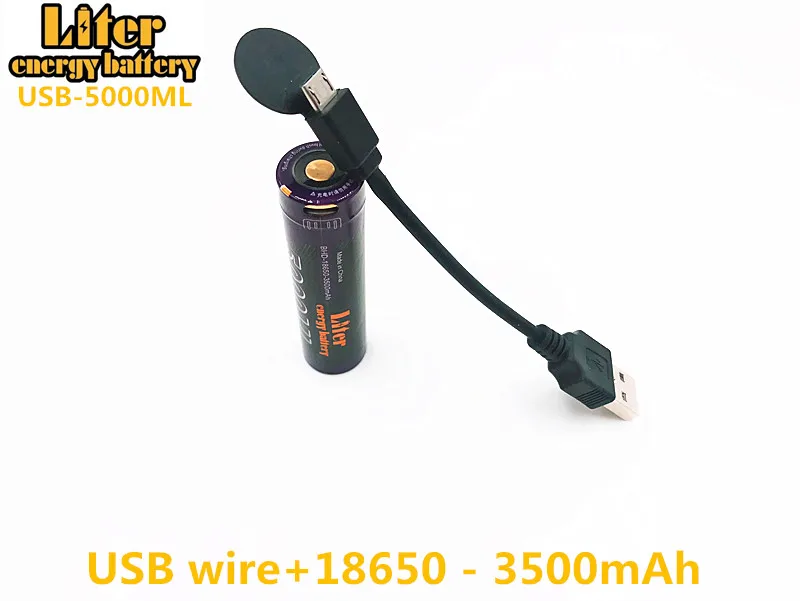 Cable USB de 5000ML + USB 18650 3500mAh 3,7 V, batería de iones de litio recargable por USB
