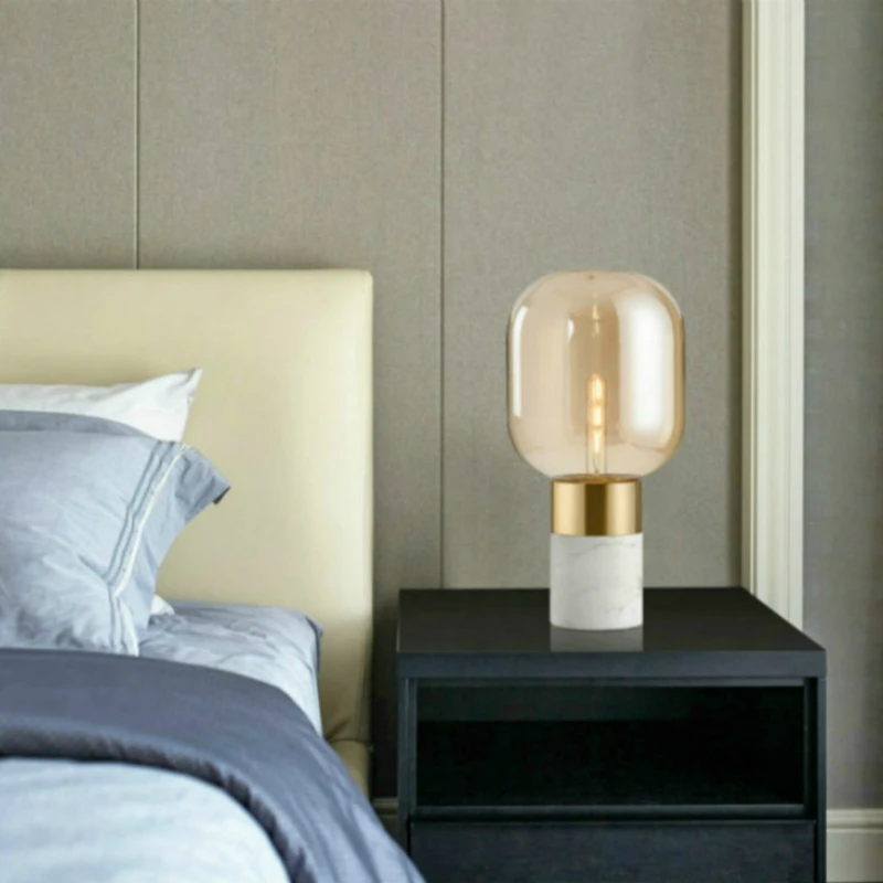 Nordic marble table lamp Simple glass table lamp Living Room Table Decor Bedroom Beside Light Study LED  white desk table lamp