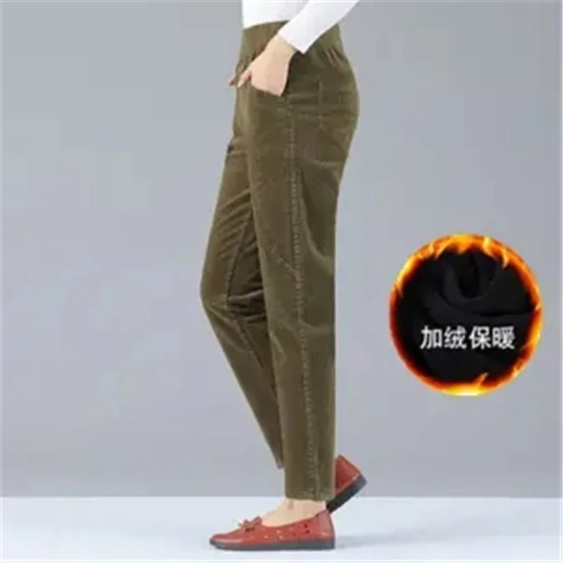 Pantalones de pana ajustados de cintura alta para mujer, Pantalón de terciopelo y algodón para madre de mediana edad, moda 5XL, Otoño, 141