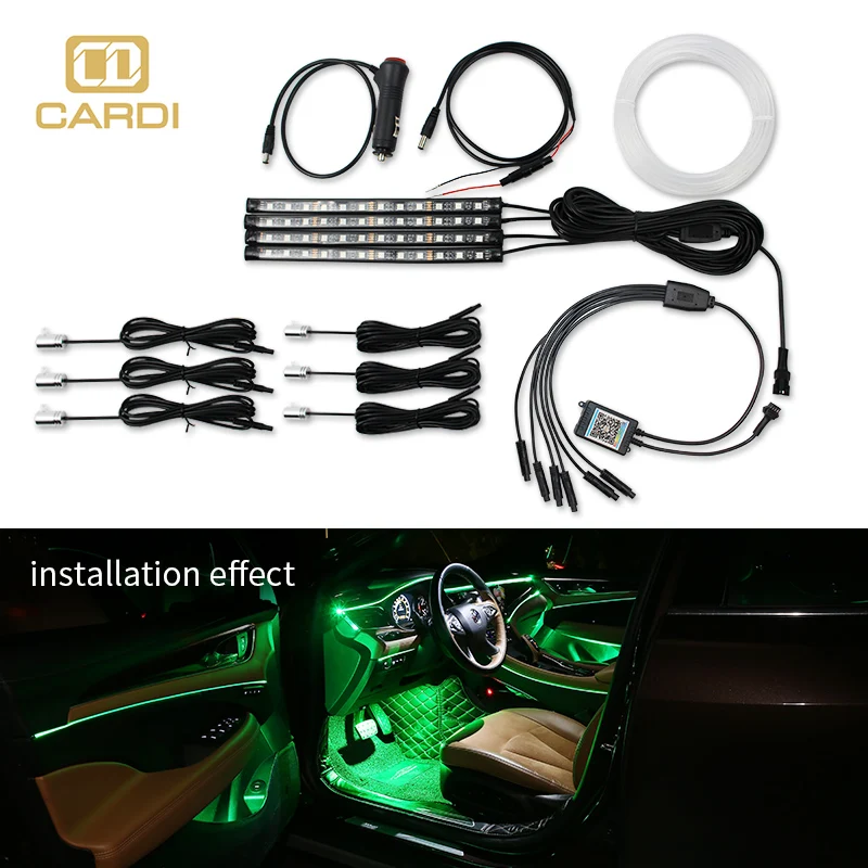 

HOLYWOOT Car Neon Ambient Strip Lights Flexible Fiber Optic Foot Light Multiple Modes Dashboard Atmosphere Lamp Wireless