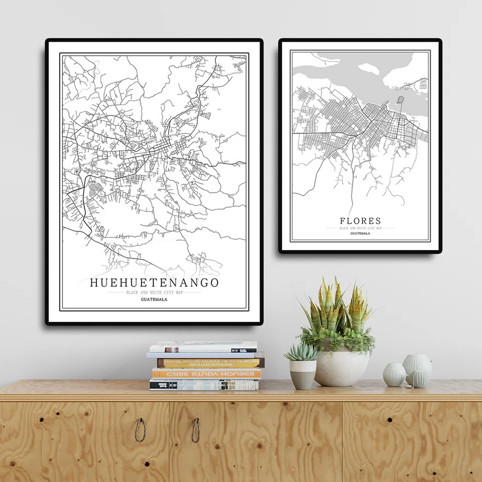 Guatemala Creative city map Abstract Canvas Painting Black and white Wall Art Print Poster Picture Home Decoration Painting