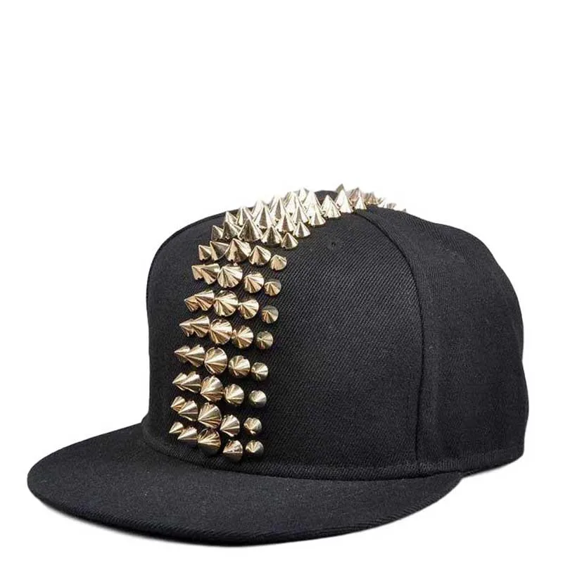 Idopy Men`s Studded Baseball Cap Cool Steampunk Hedgehog Jazz Snapback Spike Street Style Punk Rivet Hat