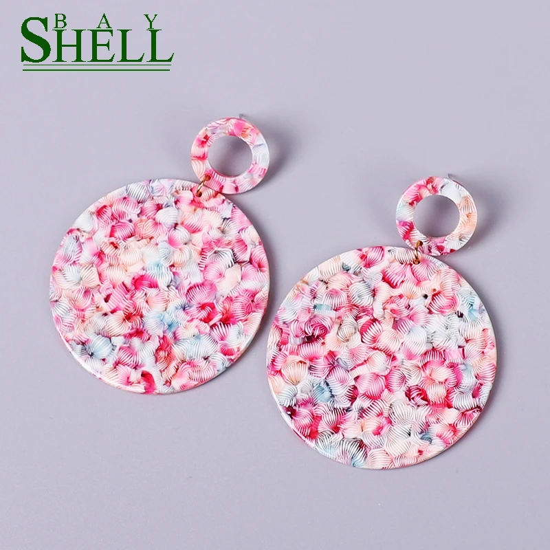 Shell Bay Za Colorful Acrylic Earrings Resin Round Dangle Earrings For Women Fashion Leopard Geometry Acetate Jewelry Brincos