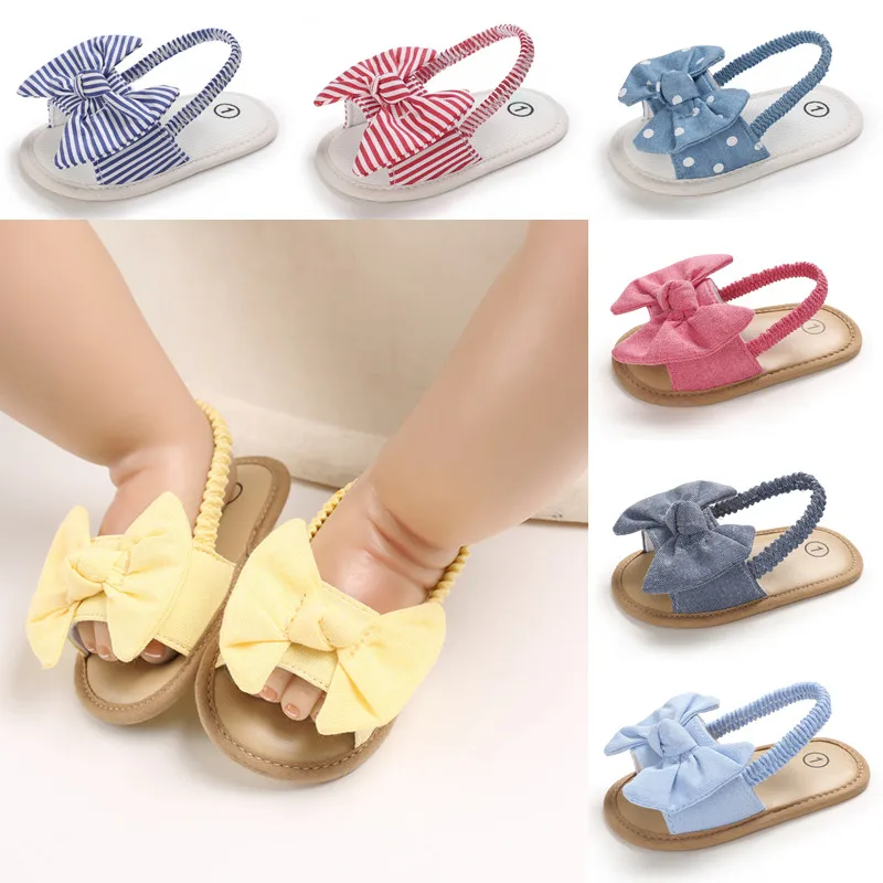 2024 Breathable Cute Bow Summer Baby Girls Sandals, Toddlers Simple Style  Multi Color Soft Sole Shoes Outdoor Indoor Prewalker