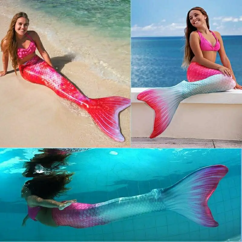 Women Girls Mermaid Tails Cosplay Bathing Beach Swimmable Flower Mermaid Costume No Monofin Swimwear Clothes For Kids Adult