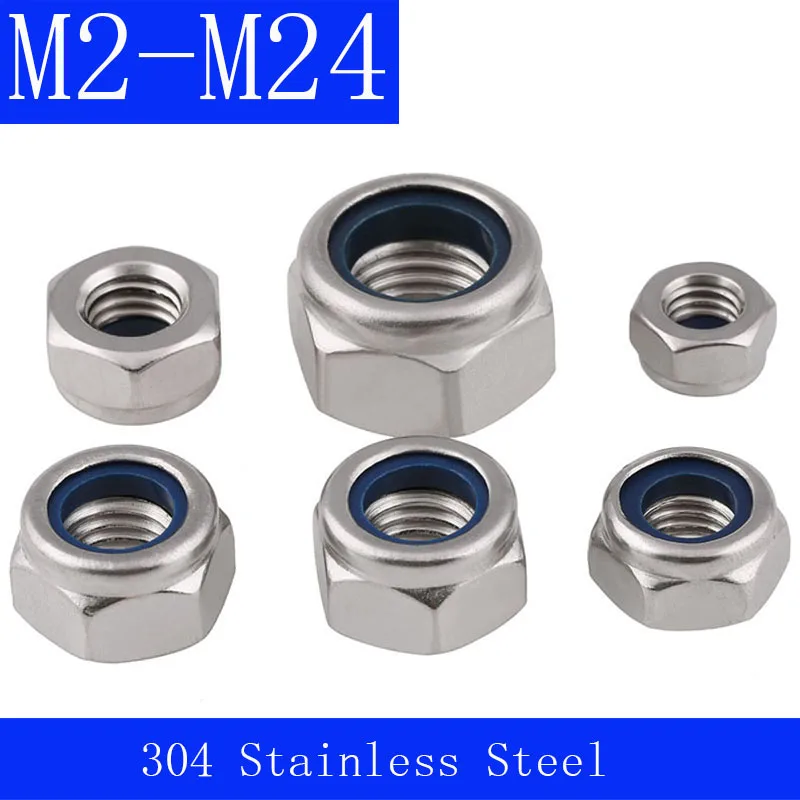 M2 M2.5 M3 M4 M5 - M16 M18 M20 M22 M24 M27 M30  304 stainless steel Locknuts Hexagon Nut Hex Locknut with Nylon Insert DIN 985