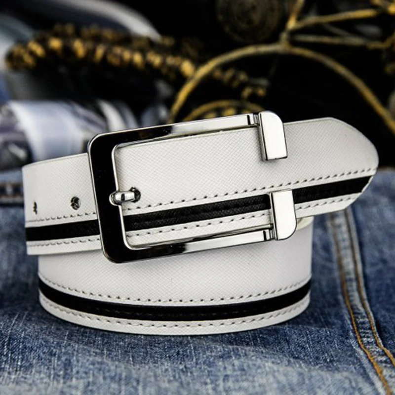 Classic Men Business Belt Classic Elegant Fashion Leather Pin Buckle Waistband Male Outdoor Casual White Clothing Accessories