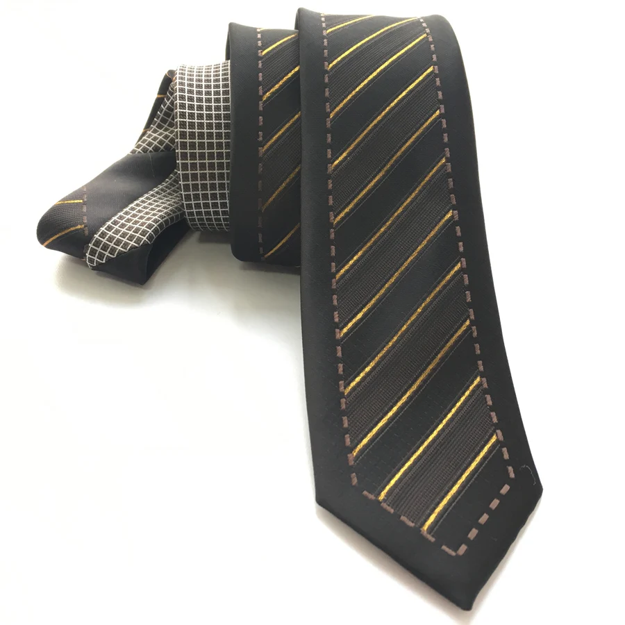 Men's Ties Novelty Panel Neck Tie Golden Grids Knot with Body Diagonal Stripes Neckties