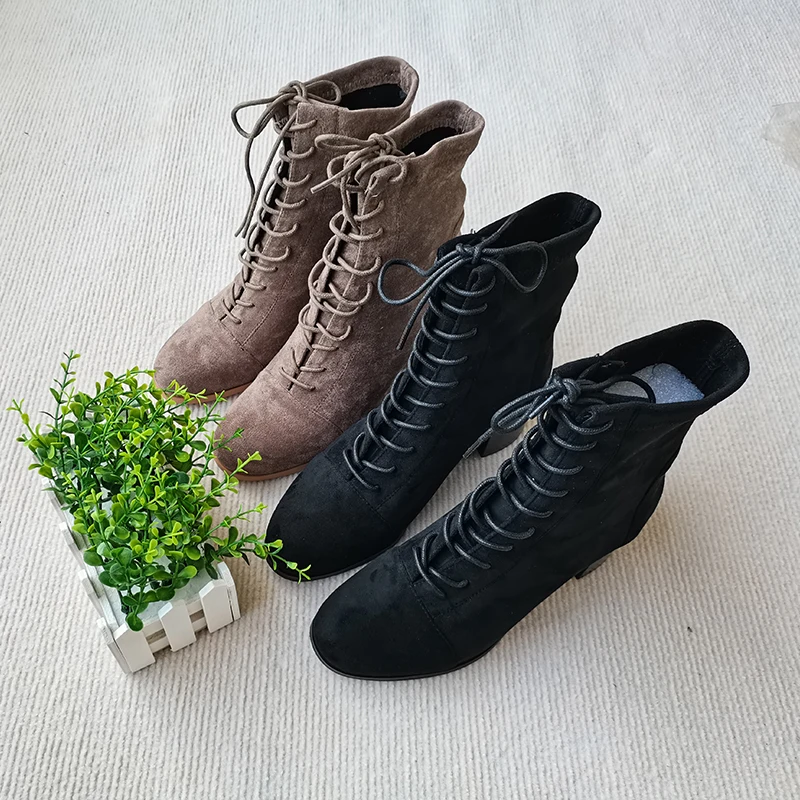 

INS HOT women Ankle boots plus size 22-26.5 cm length autumn and winter boots women Round toe Elastic cloth mid-heel booties