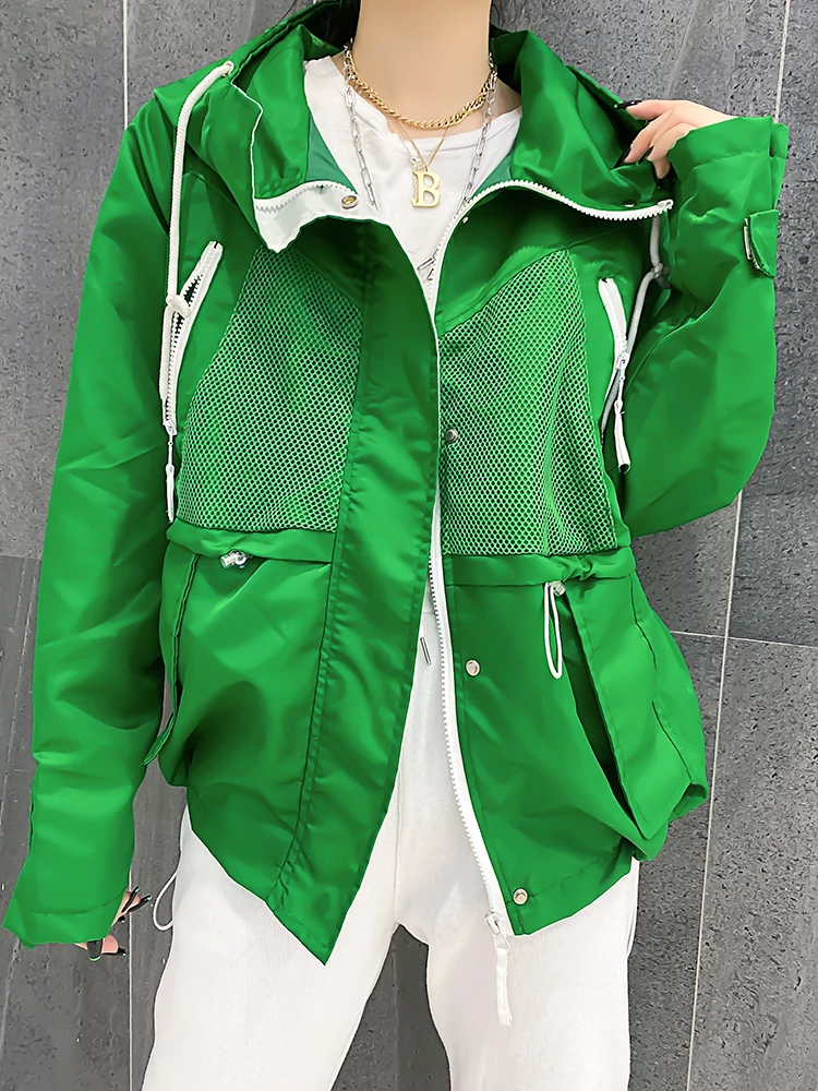 

2023 Fashion Short Windbreaker Women's Clothing Spring Autumn Casual Sun Protection Trench Coats Hooded Zipper Tops D1059