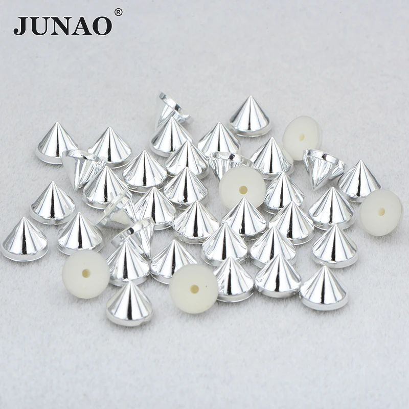 JUNAO 8mm Silver Rivet Studs Spikes for Pearl Setting Machine Rivet Punk Flatback Stone Crystal Appliques for DIY Clothes Shoes