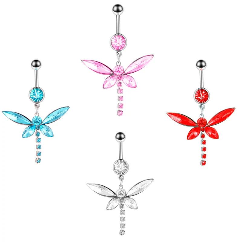 1/2PCS Butterfly Bellly Button Ring Dangle Blue Crystal Navel Piercing Sexy Butterfly Belly Piercing Bar Cute Piercing Ombligo