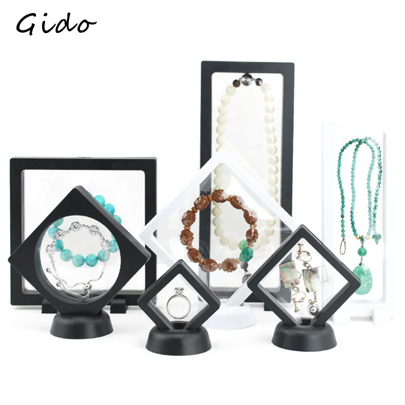 3D Floating Picture Frame Shadow Box Jewelry Display Stand Ring Pendant Holder Protect Jewellery Stone Presentation Case