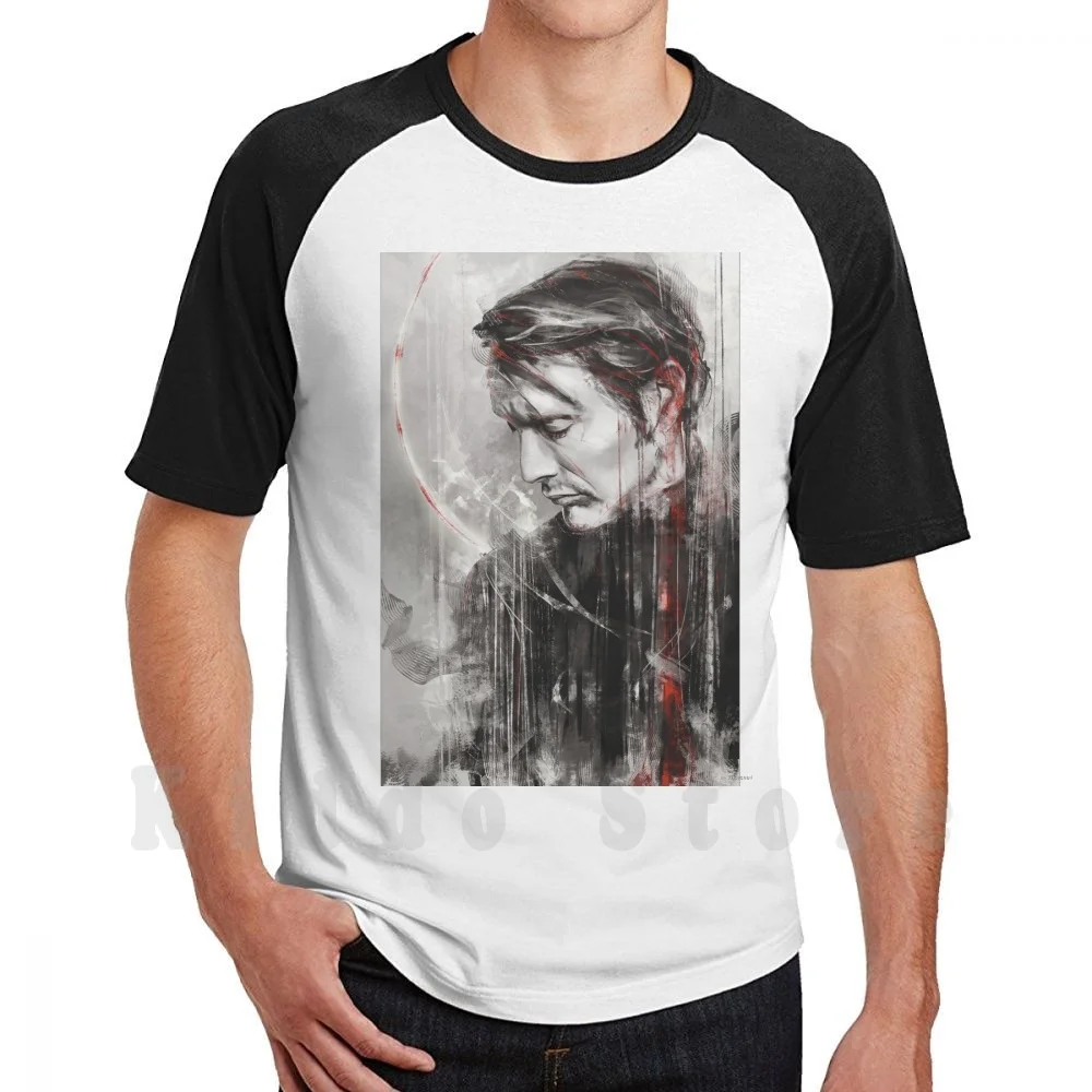 Mm Speed Painting T Shirt Men Cotton Cotton S-6xl Mads Mikkelsen Hannibal Portrait Speed Paint Wisesnail