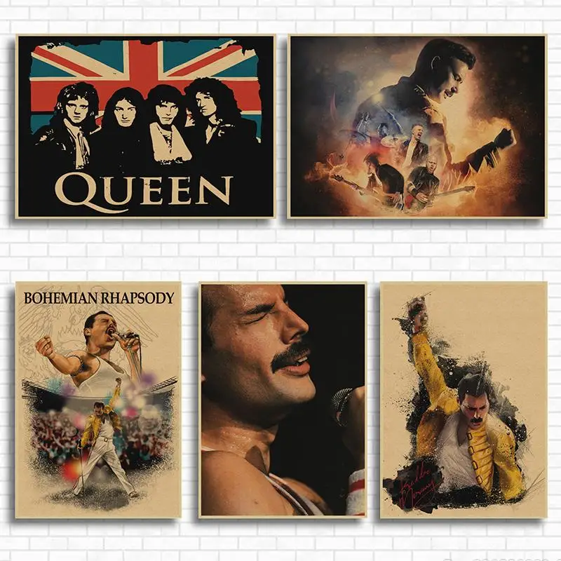 Queen Vintage Bohemian Rhapsody Music Movie Art Poster Retro Printed Posters Wall Art Picture for Living Room Decor