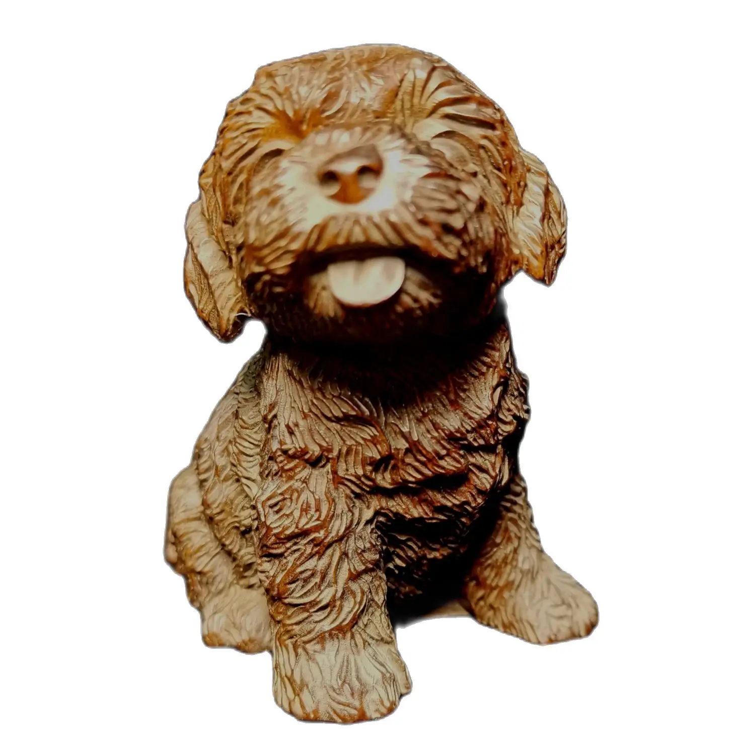 chinese antique wood carving Boxwood Poodle dog wooden statue decorative sculpture cute little Animal figurines foo dog