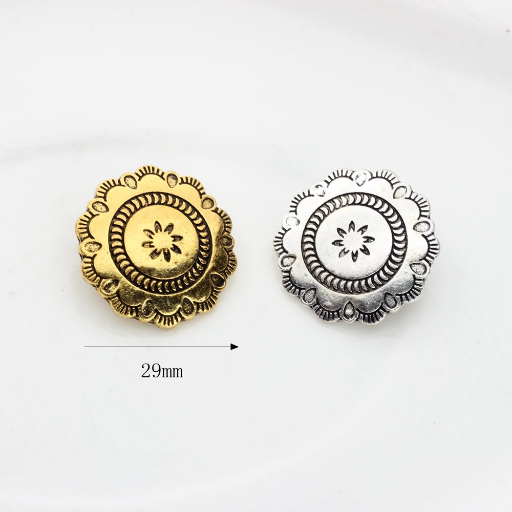 Zinc Alloy Round Lace Flowers Concho Buttons Charms Pendants 3pcs/lot 30MM For DIY Jewellery Accessories